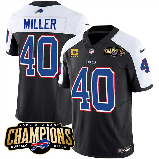 Men & Women & Youth Buffalo Bills #40 Von Miller Black White 2023 F.U.S.E. AFC East Champions With 4-star C Ptach Stitched Jersey->buffalo bills->NFL Jersey